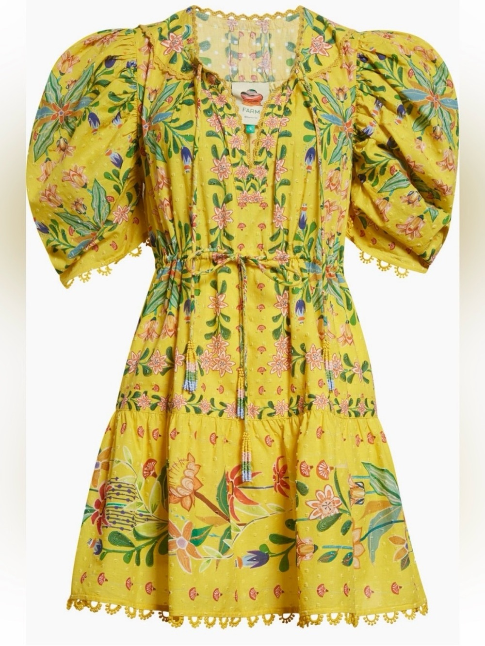 FARM Rio Delicate Flowers Cotton Mini Dress XL Extra Large Yellow